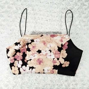 TOBI • black pink floral crop top